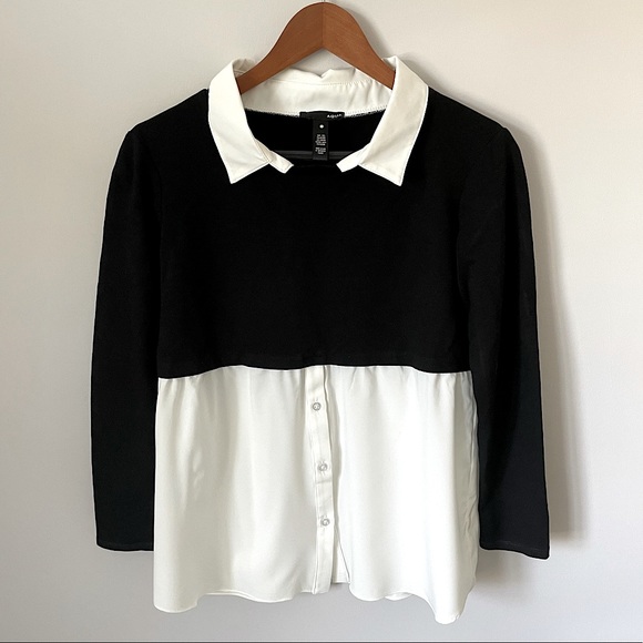 Aqua Tops - NWOT AQUA Black and White Mixed Media Button Down Shirt